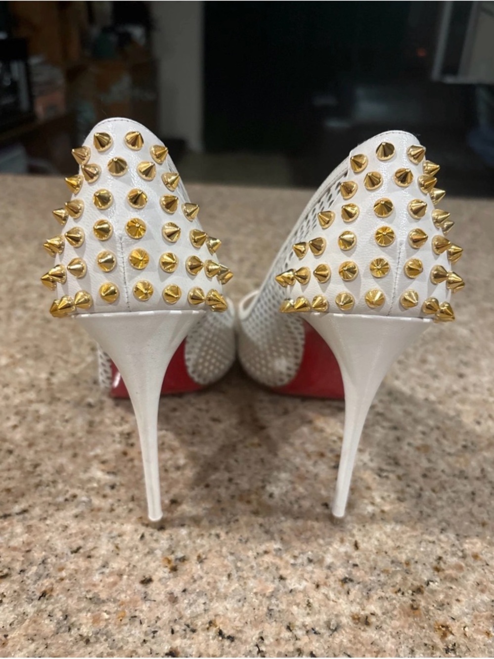Christian Louboutin White Perforated Spike Heel Pumps - Picture 7 of 9